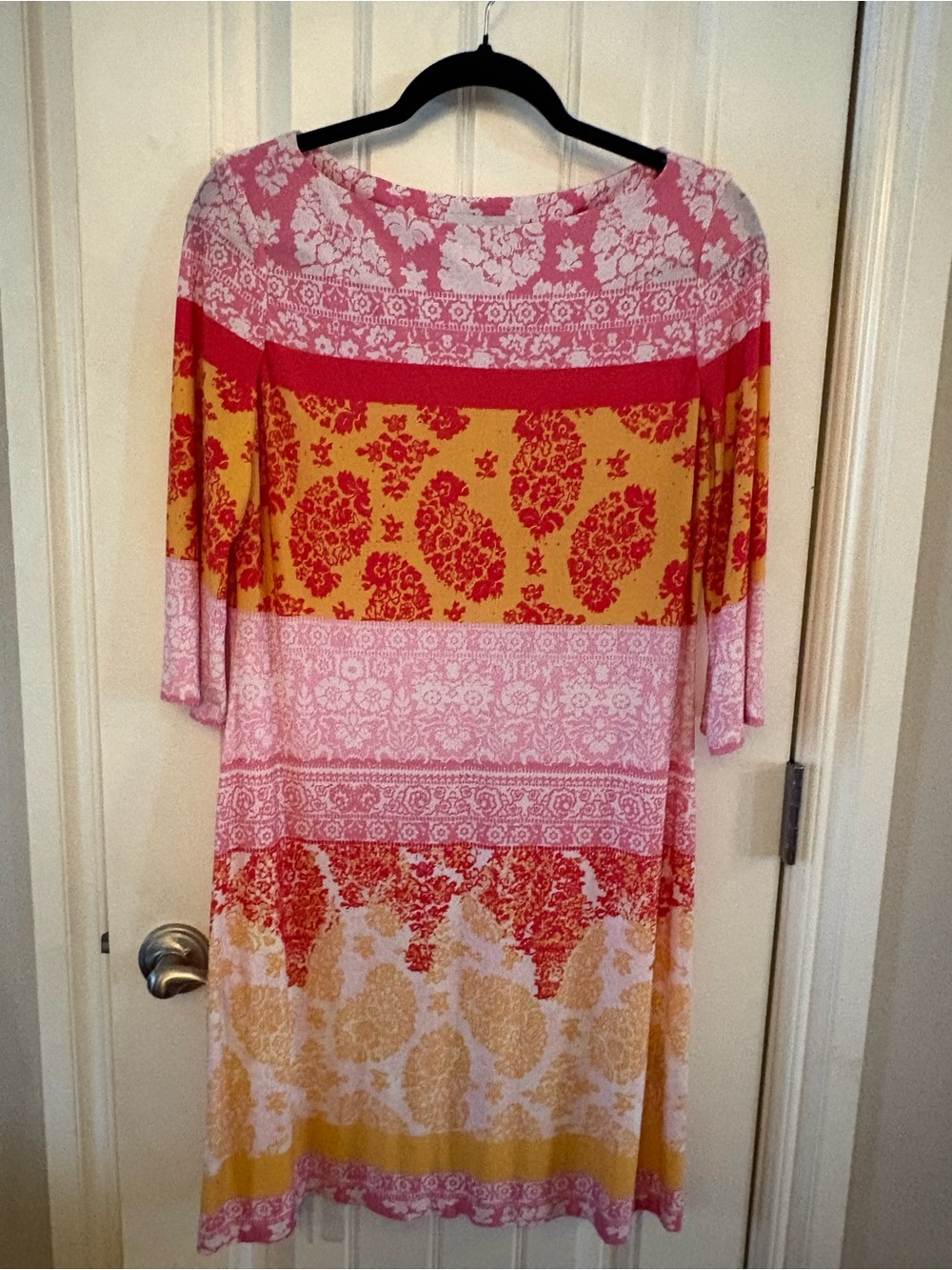 Donna Morgan Pink and Yellow Printed Midi Dress